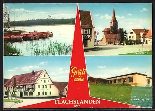 AK Flachslanden, Gasthaus Wilder Mann, Kindergarten, Sonnensee