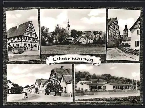 AK Obernzenn, Gasthaus, Kirche, Strassenpartie