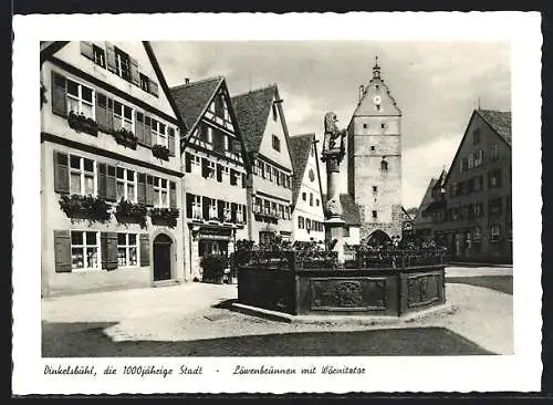 AK Dinkelsbühl, Löwenbrunnen mit Wörnitztor