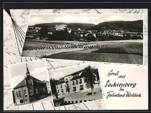 AK Sachsenberg /Waldeck, Kirche, Ortsansicht mit Feldern