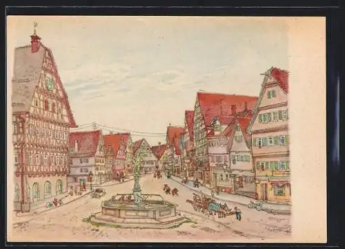 Künstler-AK Leonberg / Württ., Ansicht vom Marktplatz
