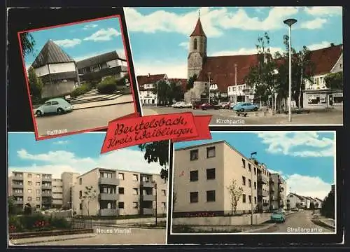 AK Beutelsbach / Remstal, Strassenpartie im neuen Viertel, Rathaus, Kirchpartie