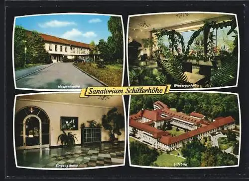 AK Gerlingen bei Stuttgart, Sanatorium Schillerhöhe mit Wintergarten, Eingangshalle