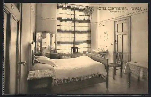 AK Ypres, Hotel Continental, Chambre à 1 lit.