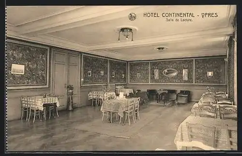 AK Ypres, Hotel Continental, Salle de Lecture