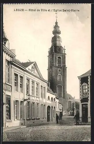 AK Leuze-en-Hainaut, Hotel de Ville et l`Eglise Saint-Pierre