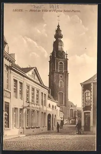 AK Leuze-en-Hainaut, Hotel de Ville et l`Eglise Saint-Pierre