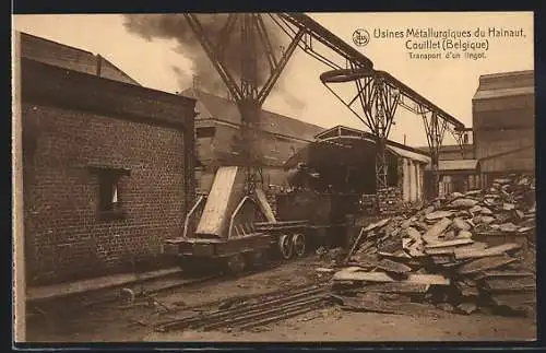 AK Couillet, Usines Métallurgiques du Hainaut, Transport d`un lingot