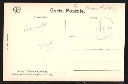 AK Mons, Ecole des Mines, Laboratoire d`electrotechnie, Bergbau-Schule