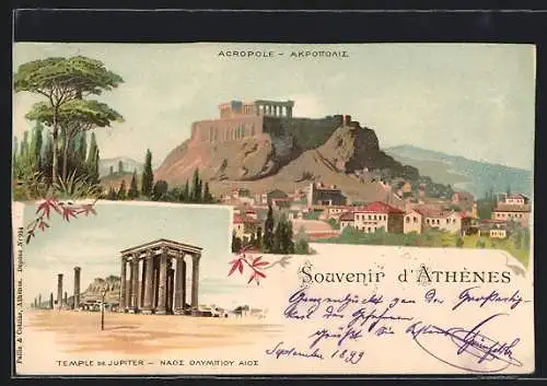 Lithographie Athen, Acropole, Temple de Jupiter