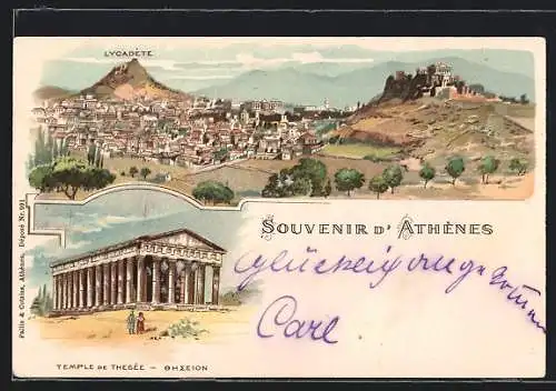 Lithographie Athènes / Athen, Temple de Thesée, Lycadete