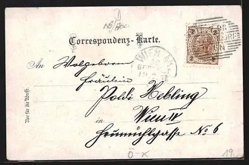 Lithographie Haugsdorf /N.Oest., Strassenpartie, Platz mit Denkmal, Wappen