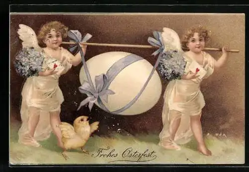 Präge-AK Osterengel tragen ein grosses Ei
