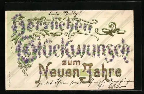 AK Schriftzug aus Blumen, Glückwunsch zum Neuen Jahr