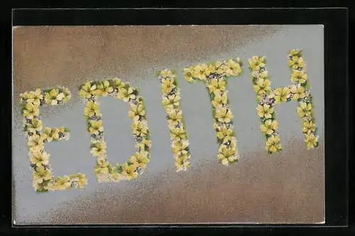 AK Edith, Namenstag, Blütenbuchstaben