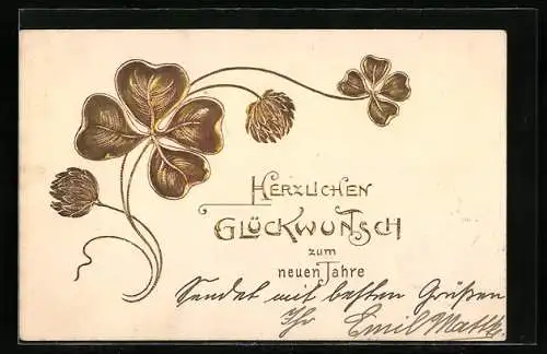 Präge-AK Kleeblatt verziert das neue Jahr