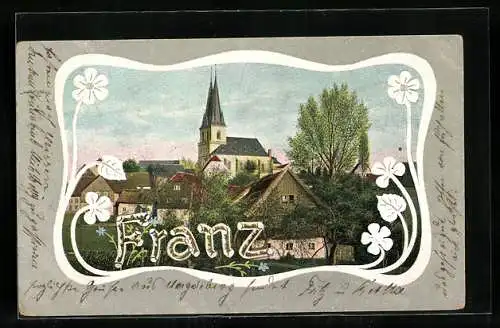 AK Namenstag Franz, Buchstaben vor einem Stadtmotiv mit Kirche
