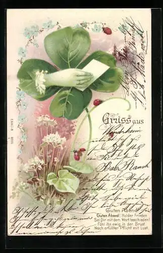 AK Hand mit Brief und Kleeblatt