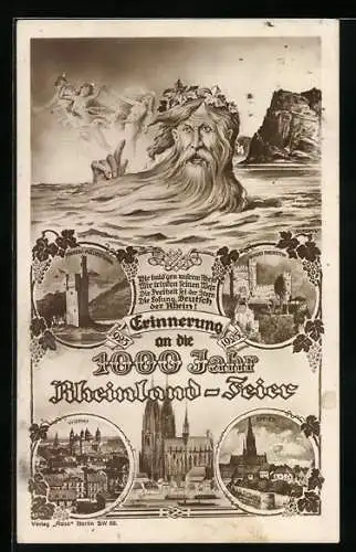 AK Speyer, 1000 Jahr Rheinland-Feier 1925, Stadtansicht, Ansicht von Worms, Vater Rhein und seine Töchter
