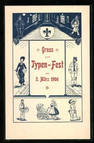 AK Mutter mit Kinderwagen, Wachmann vor der Union-Bar, Typen-Fest 1906