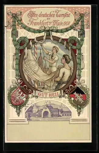 Lithographie Frankfurt am Main, XI. Deutsches Turnfest 1908, Wappen