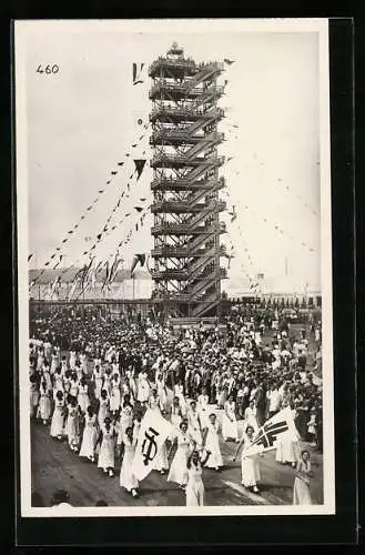 AK Stuttgart, Turnfest 1933, Flaggenturm und Einzug der Turner