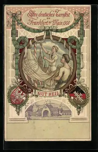 Lithographie Frankfurt am Main, XI. Deutsches Turnfest 1908, Wappen