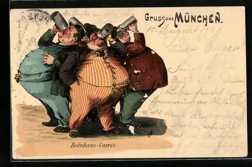 Lithographie München, Bräuhaus-Carrée, Trinkerhumor