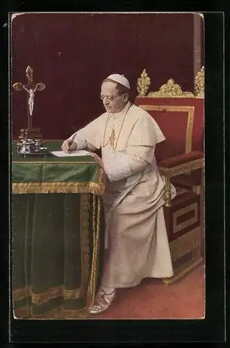 AK Papst Pius XI. am Schreibtisch