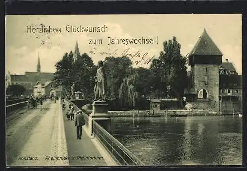 AK Konstanz, Rheinbrücke und Rheintorturm