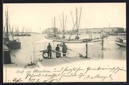 AK Mannheim, Hafen mit Segelschiff