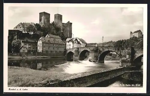 AK Runkel, Ortsansicht mit Brücke