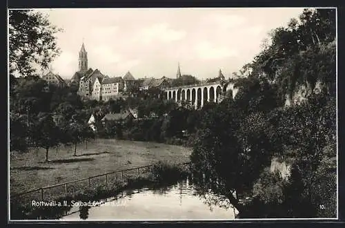 AK Rottweil a. N., Flusspartie mit Blick auf Viadukt