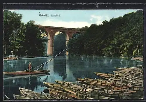 AK Görlitz, Viaduct mit Booten