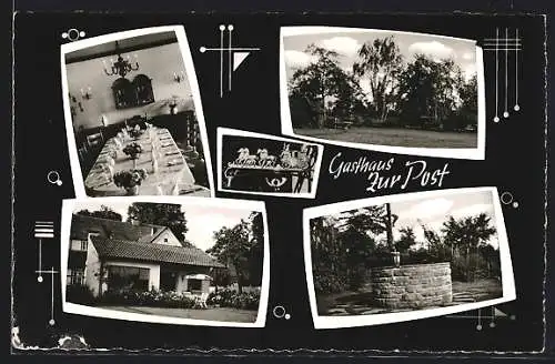 AK Ladbergen i. Westf., Gasthaus zur Post, Innenansicht, Brunnen