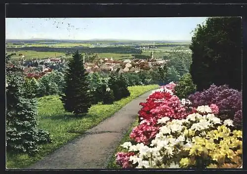 AK Kamenz, Blick vom Hutberg auf Kamenz, Azaleen-Anlagen