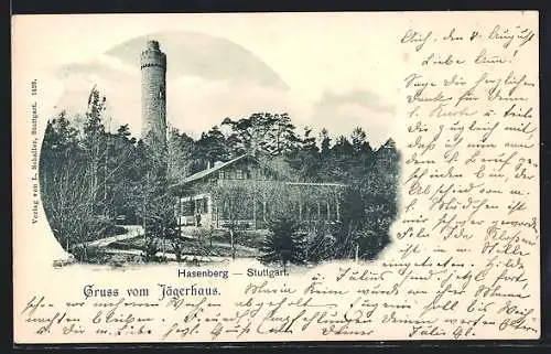 AK Stuttgart, Partie am Gasthaus Jägerhaus auf dem Hasenberg