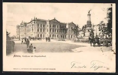AK Hamburg-Altona, Rathaus mit Siegesdenkmal
