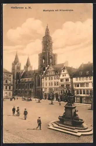 AK Heilbronn a. N., Kilianskirche am Marktplatz mit Brunnen