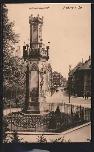 AK Freiberg i. Sa., Strassenpartie am Schwendenkmal