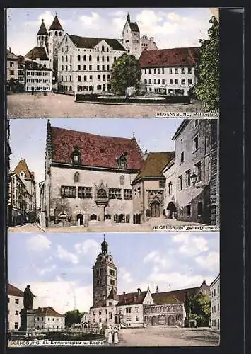 AK Regensburg, Moltkeplatz, Altes Rathaus, St. Emmerichsplatz und Kirche