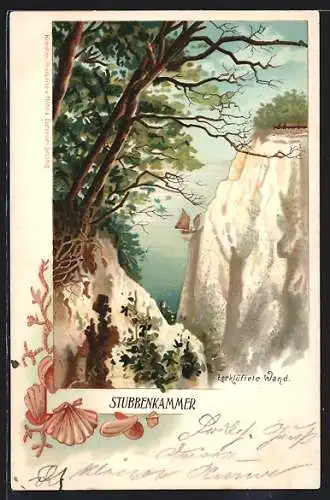 Lithographie Stubbenkammer, Zerklüftete Felswand