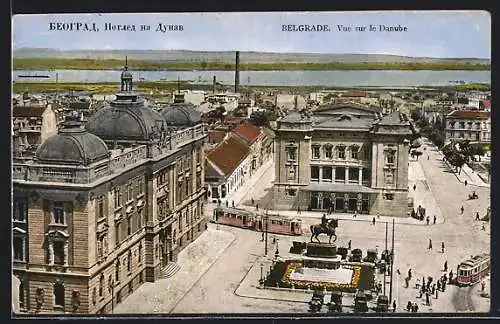 AK Belgrade, Vue sur le Danube, Strassenbahn