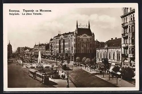 AK Belgrade, La place Terazia, Strassenbahn