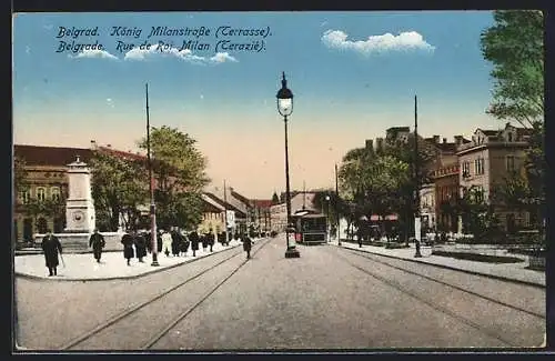 AK Belgrad, König-Milan-Strasse, Strassenbahn