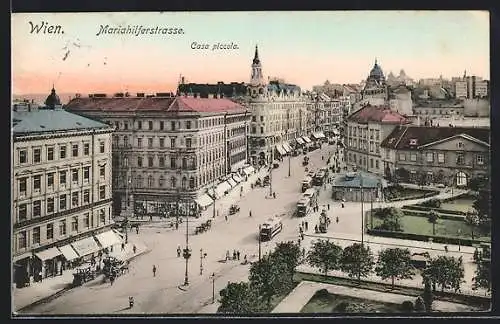 AK Wien, Mariahilferstrasse mit Casa piccola und Strassenbahn