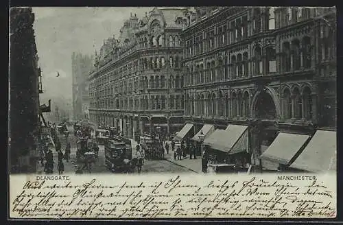 AK Manchester, Deansgate, Strassenbahn