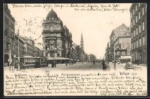 AK Wien, Praterstrasse mit Strassenbahn