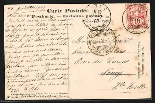 AK Genève, Eglise de Notre Dame, Strassenbahn