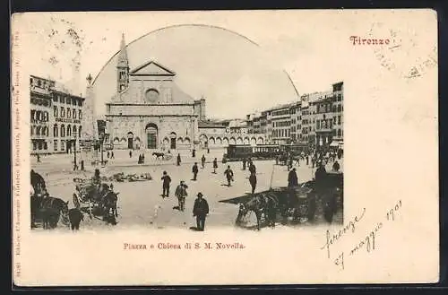 AK Firenze, Piazza e Chiesa di S. M. Novella, Strassenbahn